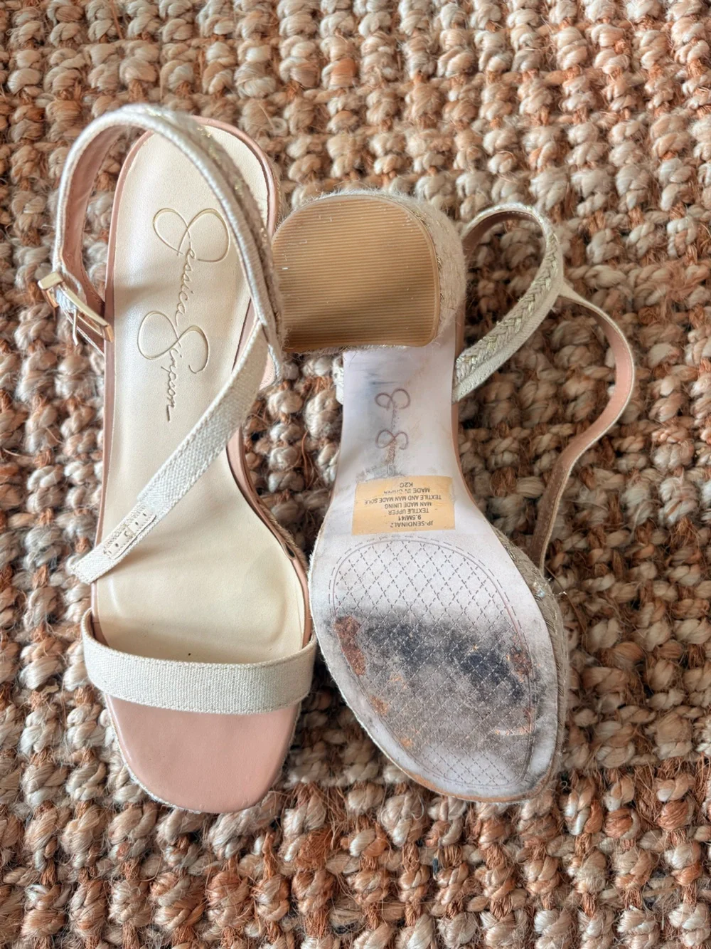 Jessica Simpson Cream and Blush Open-Toe Ankle Strap Heels